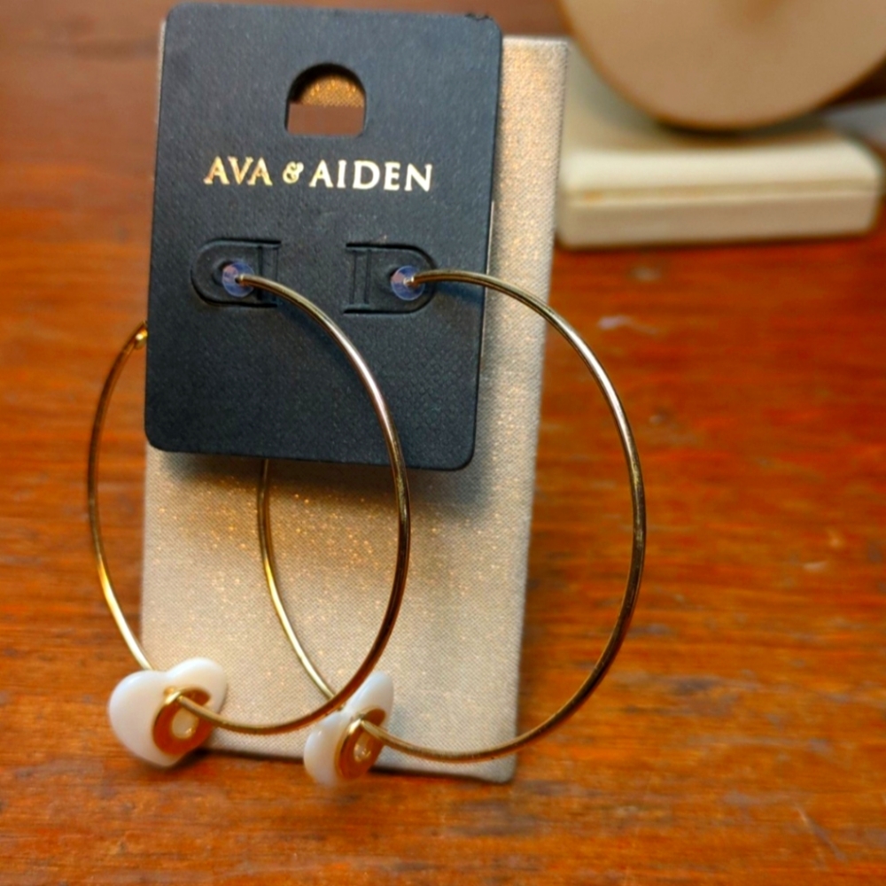 Initial C Heart Earrings Ava & Aiden Gold Tone NWT